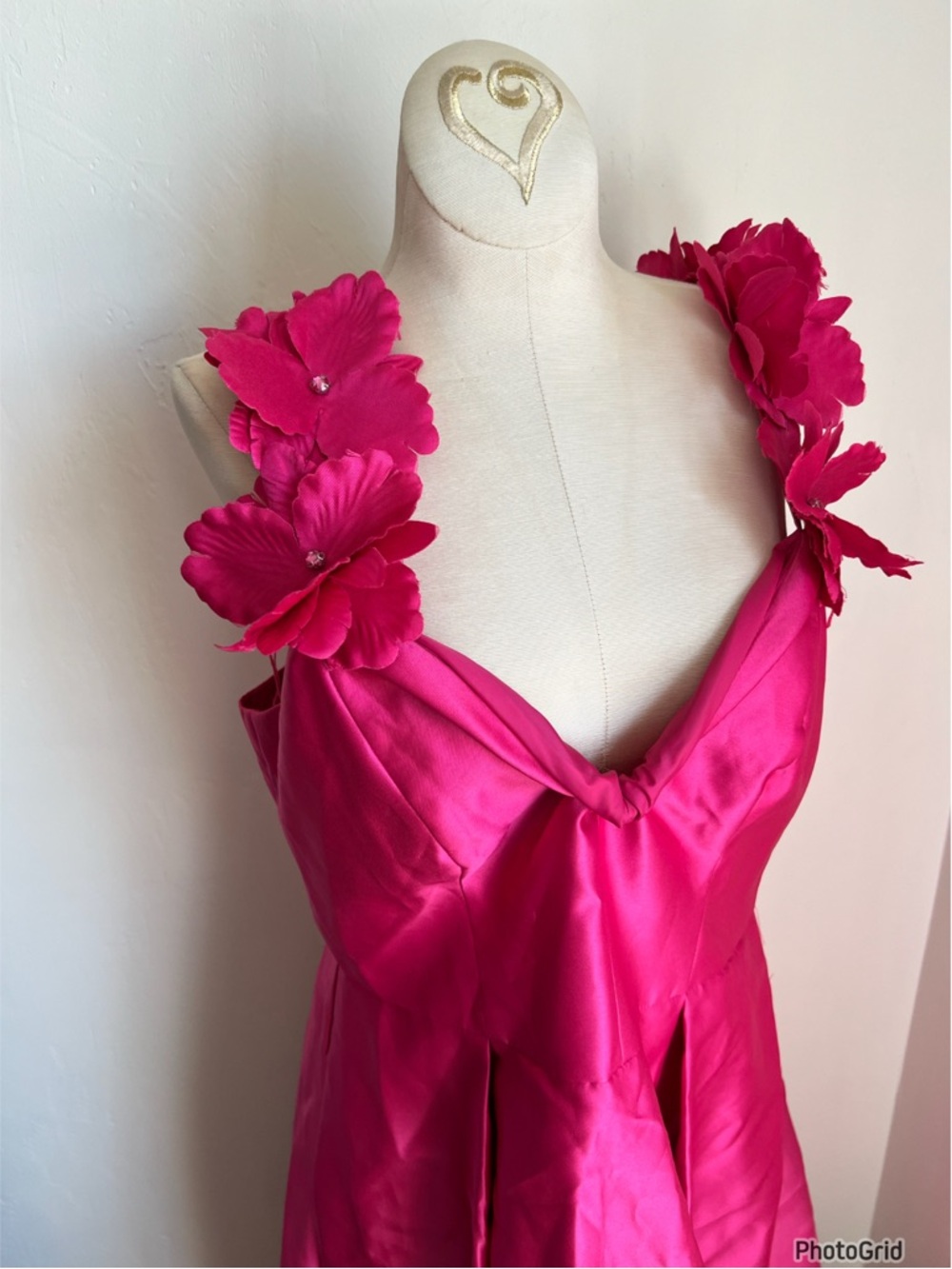Adrianna Papell Hot Pink Floral Appliqué Dress Size 12 - Picture 4 of 6